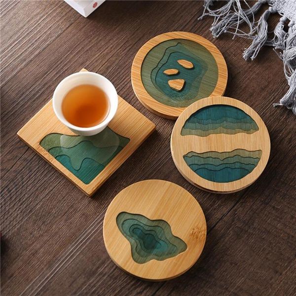 Matten Pads Chinesische Tischset Bambus Wasserdichte Isolierung Pad Frische Landschaft Kreative Küche Tisch Matte Wohnkultur Abendessen Teller