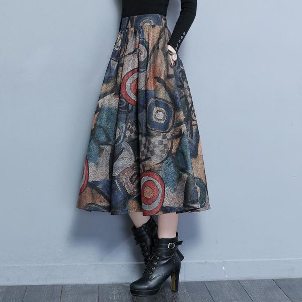 

skirts 2021 winter fashion slim printed woolen skirt female large size long paragraph big pen a word pettiskirt pleated women, Black