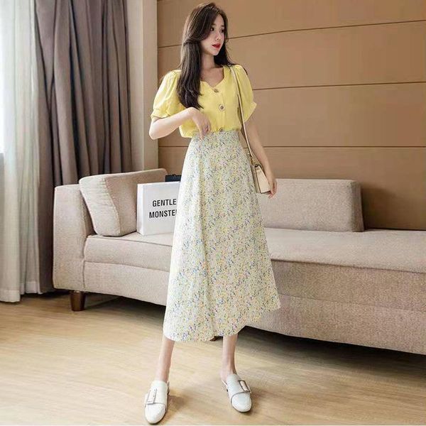 

skirts women 2021 summer fashion printed loose female high waist a-line ladies mid-long thin casual e221, Black