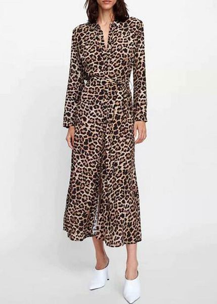 

leopard printed long dresses women ladies casual sleeve v neck loose maxi dress autumn summer shirt clothing, Black;gray