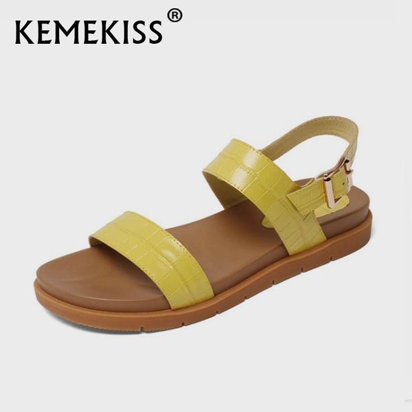 

sandals kemekiss size 33-40 women real leather sandasl flat heel buckle strap concise outdoor casual school style ladies footwear, Black