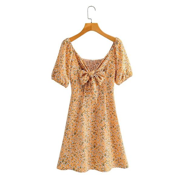 

casual dresses backless flower print summer dress women bow sleeveless spaghetti strap loose mini vestidos 2021, Black;gray