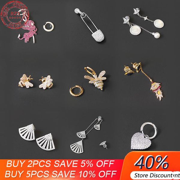

stud s925 sterling silver luxury monaco jewelry asymmetric demon earrings bee brooch mother-of-pearl rocket fan-shaped love, Golden;silver