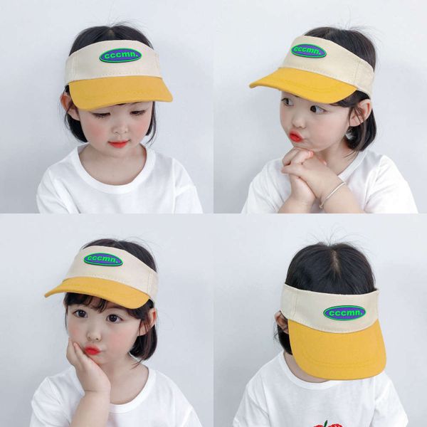 

summer children's hat south korea same letter label color matching breathable open boys and girls sunscreen cap, Yellow