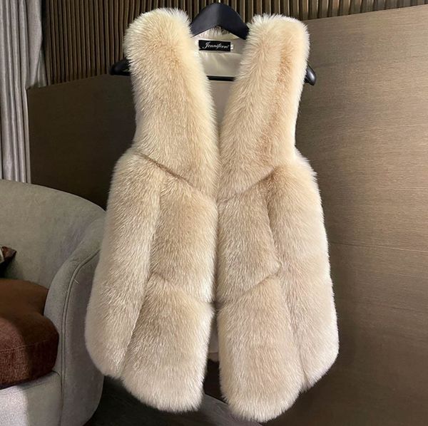 

autumn and winter new stitching imitation fur vest women's medium and long fox hair vest, Black