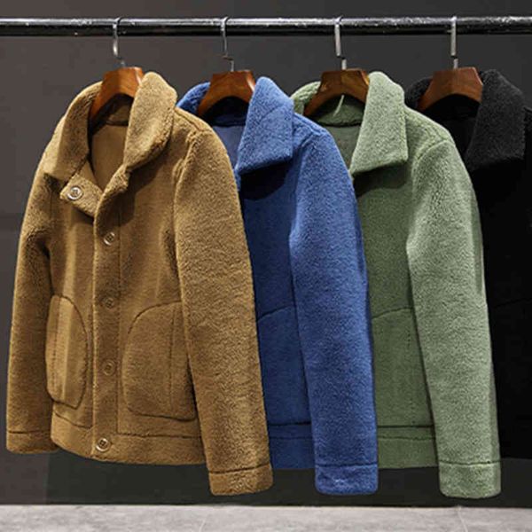 

men's autumn winter double-sided wear plush et mens fashion casual pure color granular veet short lapel woolen trench coat, Black;brown