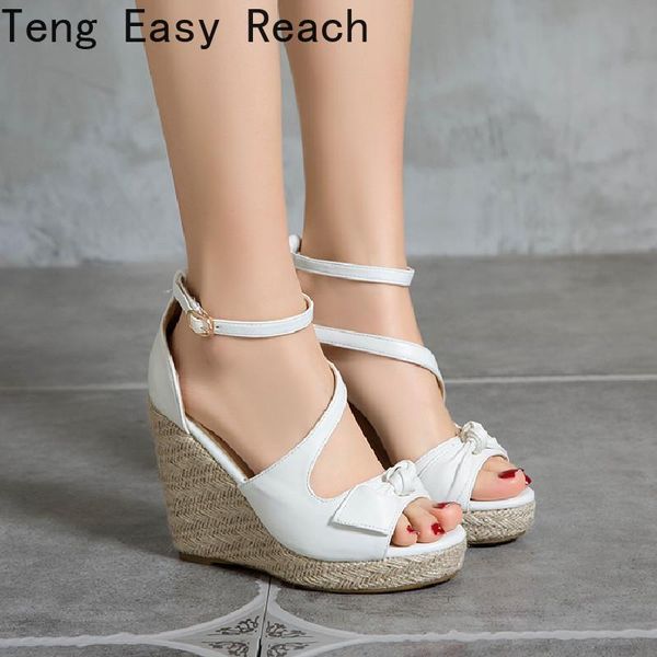 

wedge sandals for women summer shoes fashion knitted high heels gladiator casual white party shoe woman large size 45 46 dress, Black