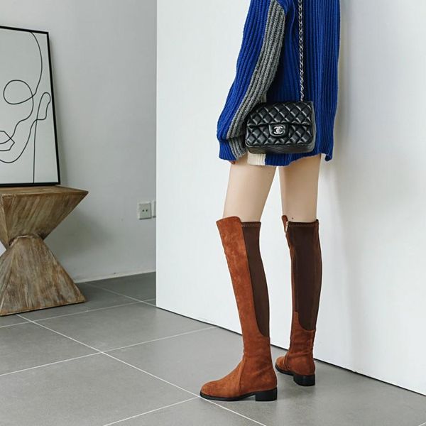 

boots red knee high boots, low heels, thick women's suede riding, Black