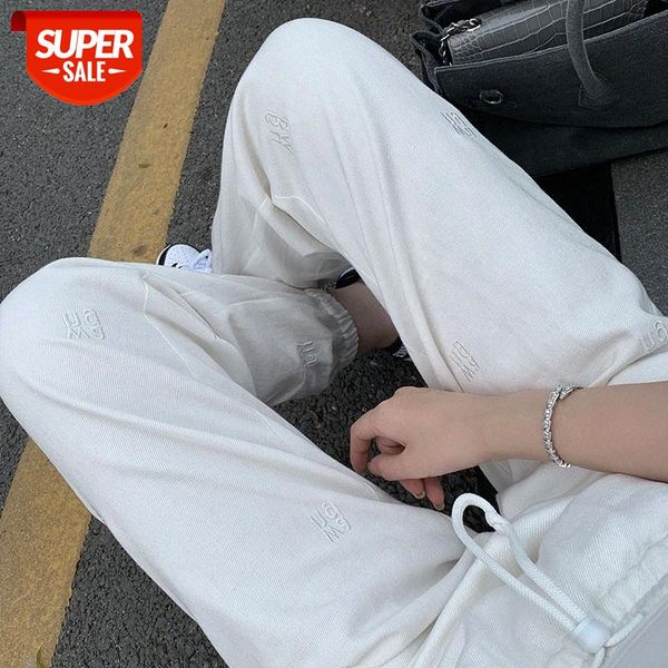 

han [jin xian slim template] jeans with feet are so amazing full embroidered letters #sx1a, Black;white