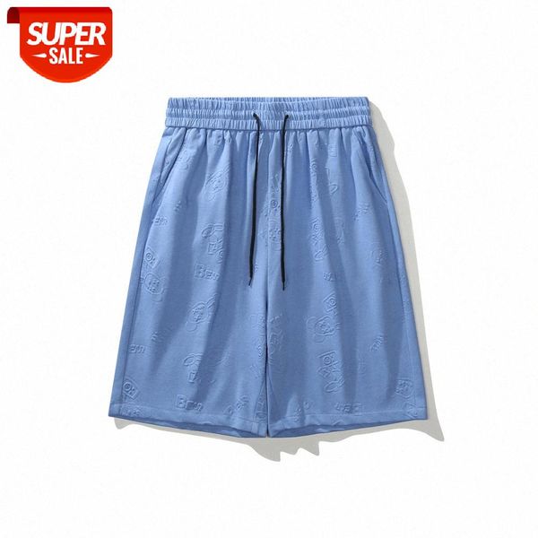 

solid color embossed casual shorts men's wind loose straight five-point pants sports #yo2m, Black