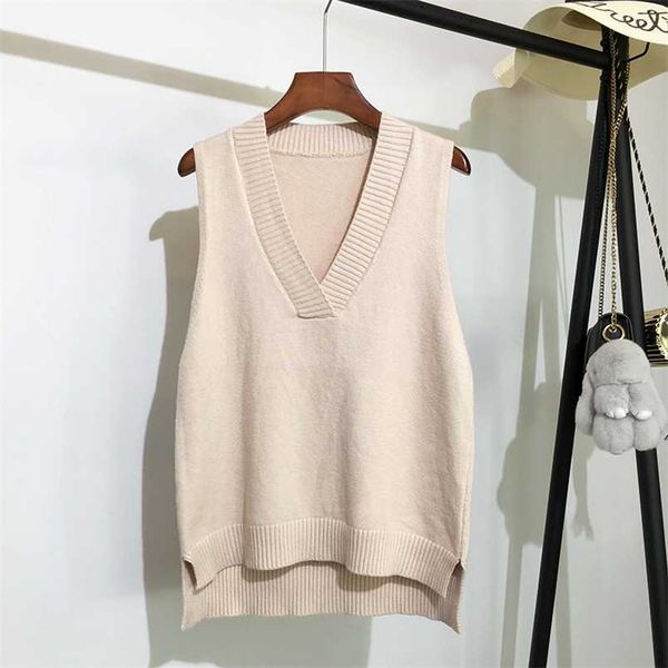 

v-neck knitted vest women's sweater autumn and winter korean loose wild sleeveless 211007, White;black