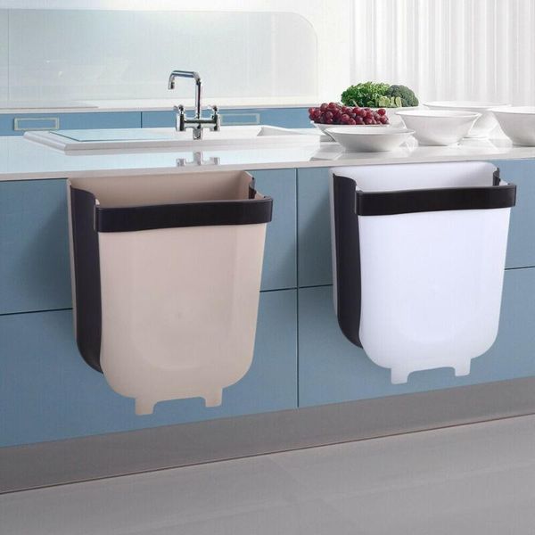

hanging baskets 8l folding waste bin kitchen cabinet door car trash can wall mounted trashcan for bathroom toilet storage bucket