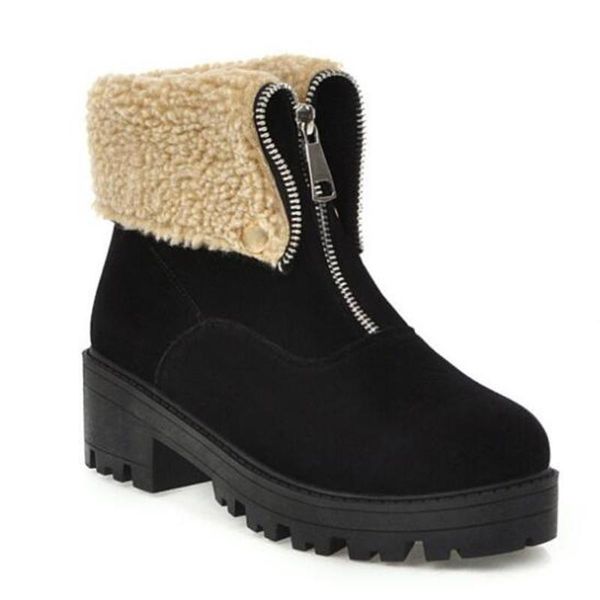 

boots women's shoes fashion boots women round head thick with high-heeled flanging winter zapatos de mujer y4711 yqjy, Black