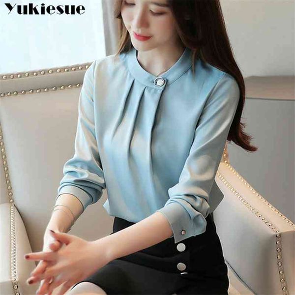 

fashion womens and blouses stand collar office blouse women chiffon blouse shirt female long sleeve women shirts blusas 210401, White