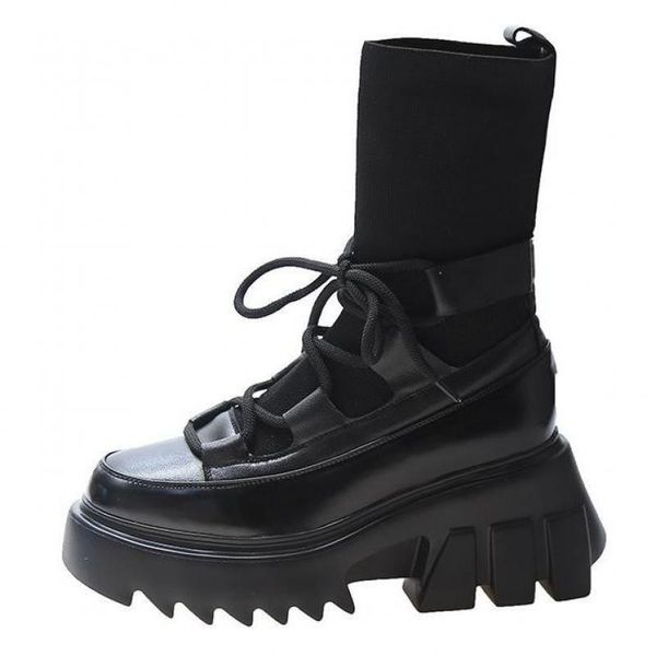 

boots autumn winter black short women's shoes 2021 ins platform for women chunky heels stretch fabric thigh high