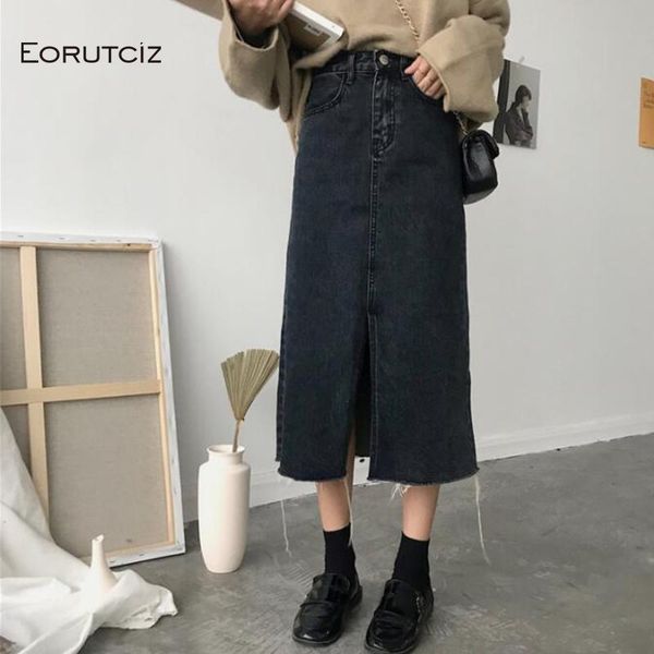 

skirts eorutciz spring midi denim skirt women high waist jean vintage summer casual elegant black lm272