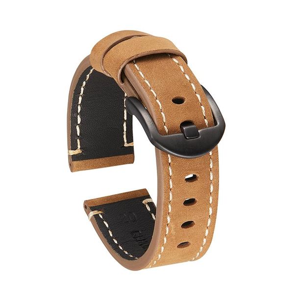 

watch bands vintage handmade genuine leather strap men watchbands with soild buckle cowhide band belt 20mm 22mm 24mm, Black;brown