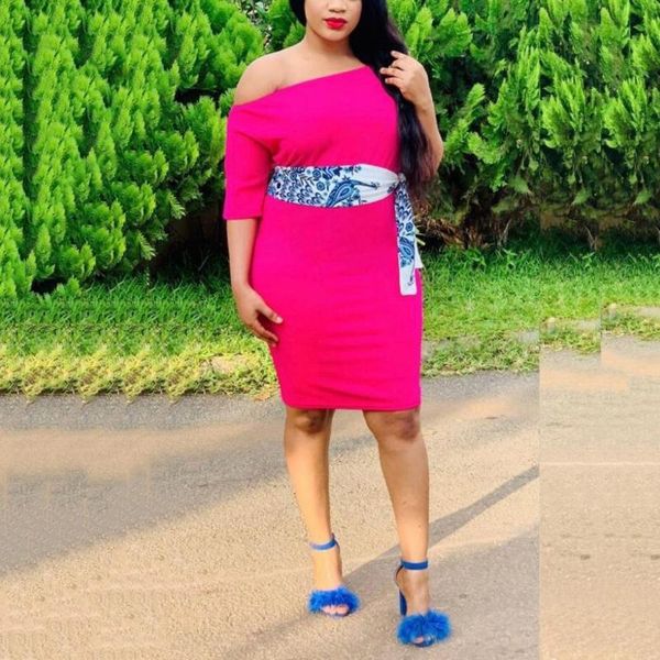 

casual dresses african for women fashion africa one shoulder half sleeve bodycon knee length elegant work business office dress, Black;gray