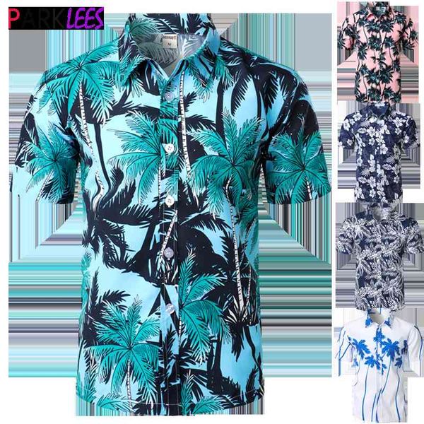 

men's holiday casual short sleeve aloha hawaiian shirt short sleeve palm tree printed tropical aloha blue shirts camisa hawaiana 210522, White;black