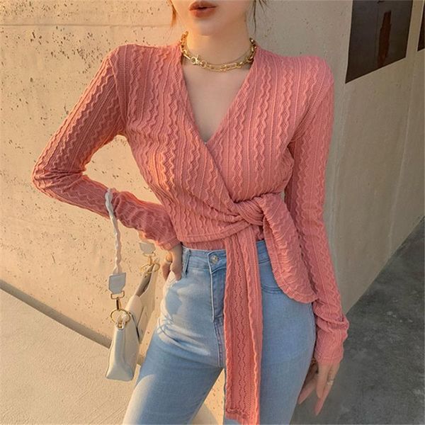 

women's t-shirt 2021 designer fashion t shirt women v-neck front cross lace up hem crop pullover chic slim cropped tee femme, White