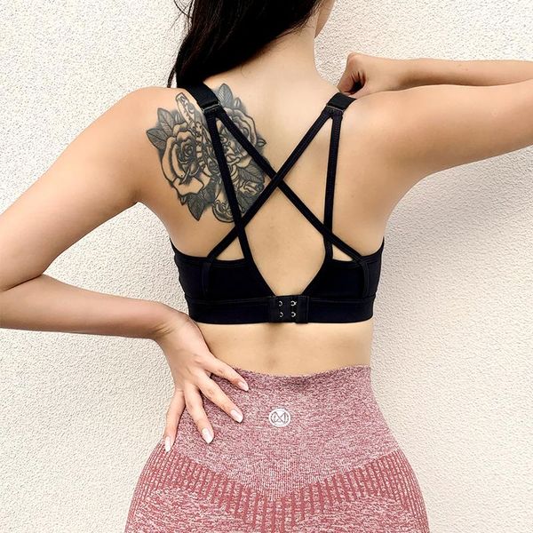 

four seasons women push up shockproof sport bras beautiful back cross straps crop sportswear running fitness anti-sweat yoga outfit