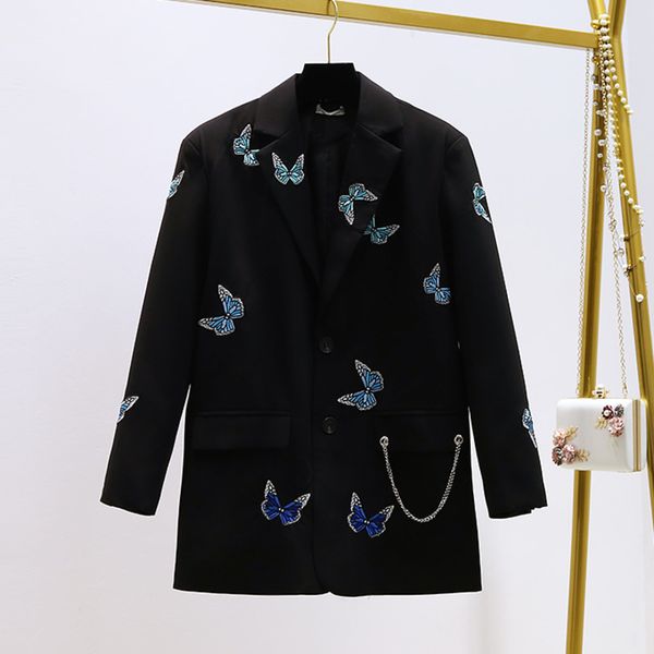 

suits autumn fashion casual notched embroidery butterfly single breasted loose blazer coat women long sleeve chain ol suit outwear 6v1s, White;black
