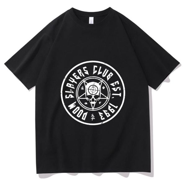 

running jerseys doom slayers club est 1993 t-shirt shrink-proof cotton men tee shirt plus eu size women tshirt summer mens t shirts uni, Black;blue