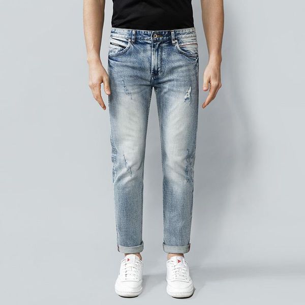 

men's jeans italian style fashion men retro blue slim fit ripped vintage designer redline destroyed denim pants