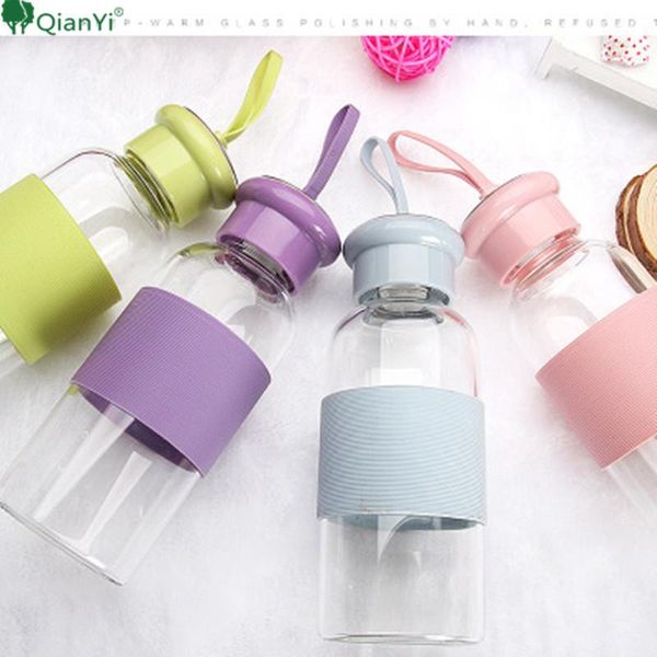 

water bottles qianyi glass single layer high borosilicate sports bottle with silicone rope temperature simple