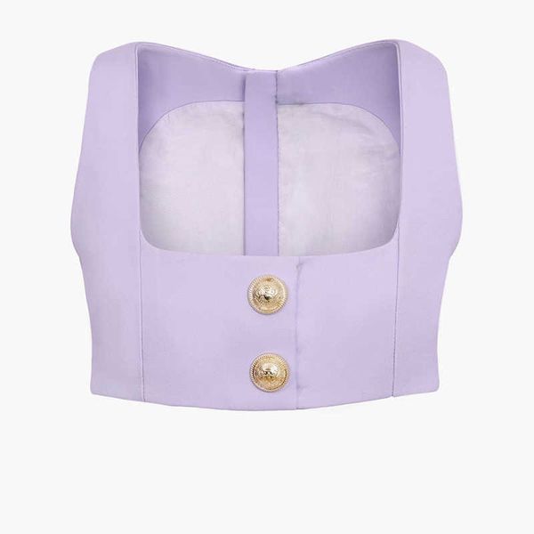 

est designer women's square collar lion buttons crop camis 210526, White