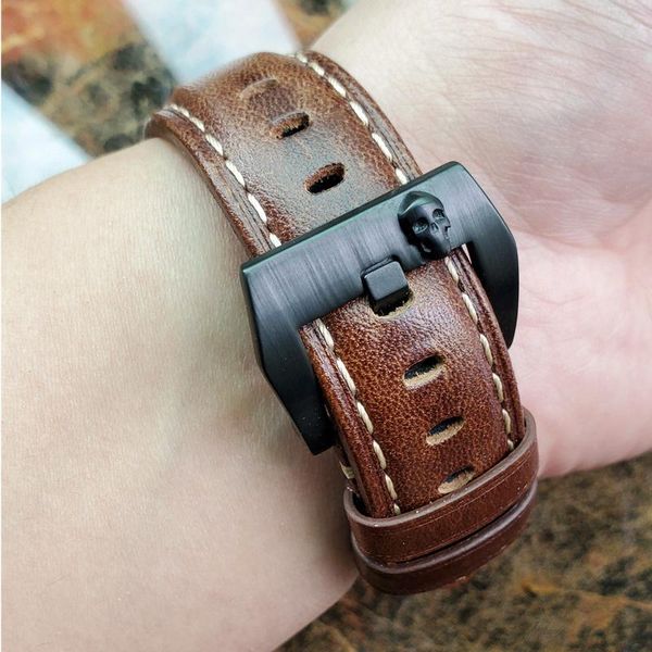 

watch bands cowhide strap women men 20 22 24mm genuine leather vintage watchbands dark brown red black belt band accessories bracelet, Black;brown