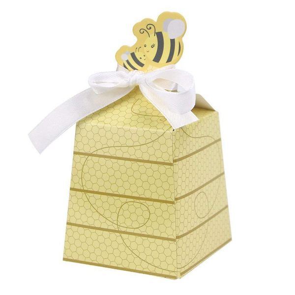 

50pcs/lot cute baby shower favor cartoon honey bee paper candy box adorable kids birthday party decor born gifts decorat gift wrap