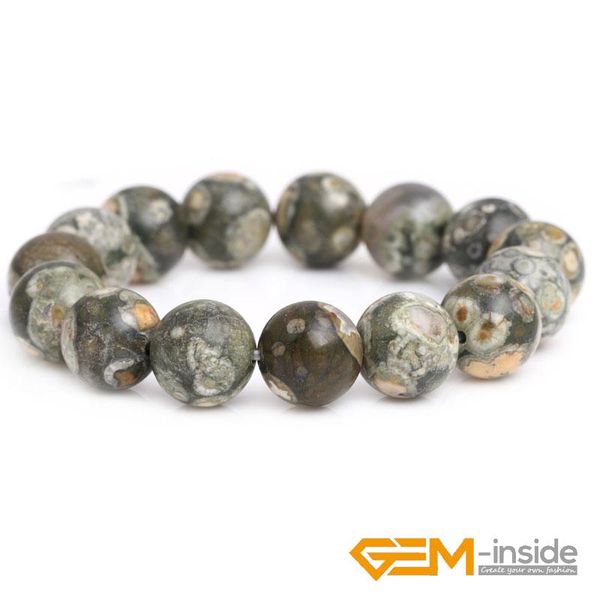 

selectable size: 6mm 8mm 10mm 12mm handmade natural gem stone grade green rhyolite round beaded fashion bracelet 7" beaded, strands, Black