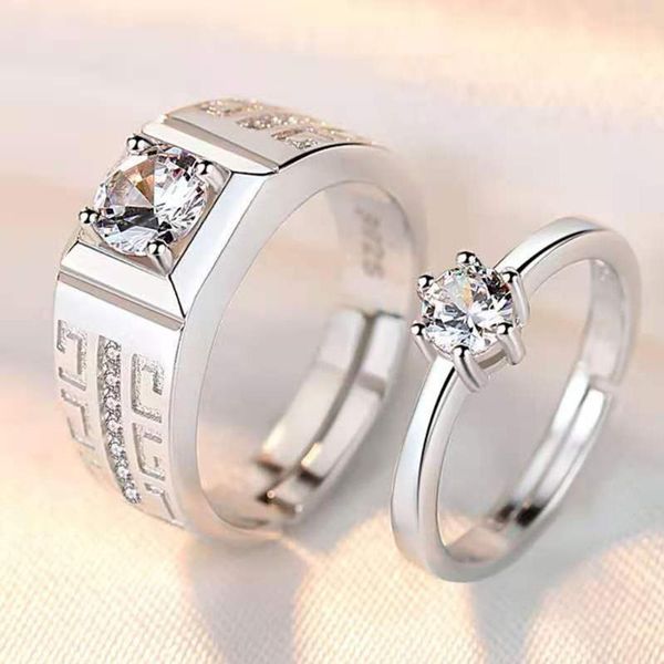 

cluster rings 2pcs/pair copper 30% silver plated classic resizeable crystal couple ring adjustable romantic jewelry gift dropwholesale, Golden;silver