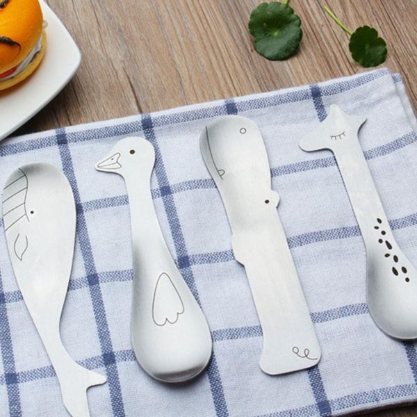 

spoons silver tone stainless steel animal cute cartoon giraffe hippo whale pattern coffee ice cream kitchen cutlery 13.5cmx3.4cm