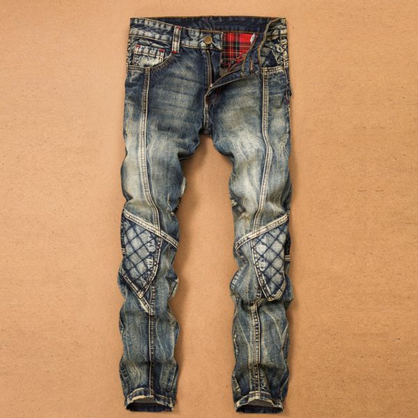

men's stitched jeans, straight, casual, military digner, y multi pockets, Blue