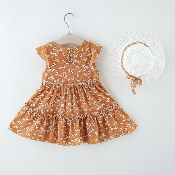 

girl's dresses born baby girl clothes toddler kids girls sleeveless floral princess dress hat outfits 2pcs sunsuit summer set, Red;yellow