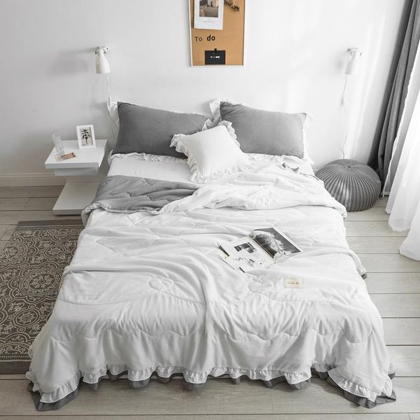 

1pc solid color summer quilt lace decor white quilted bed cover air-conditioning thin comforter no pillowcase comforters & sets