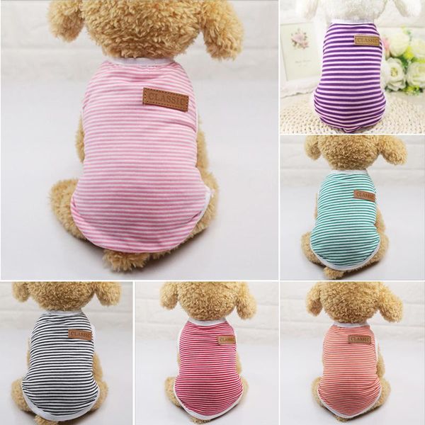 

dog apparel pet clothes cotton striped vest t shirt clothing for dogs puppy outfit summer 3 colors