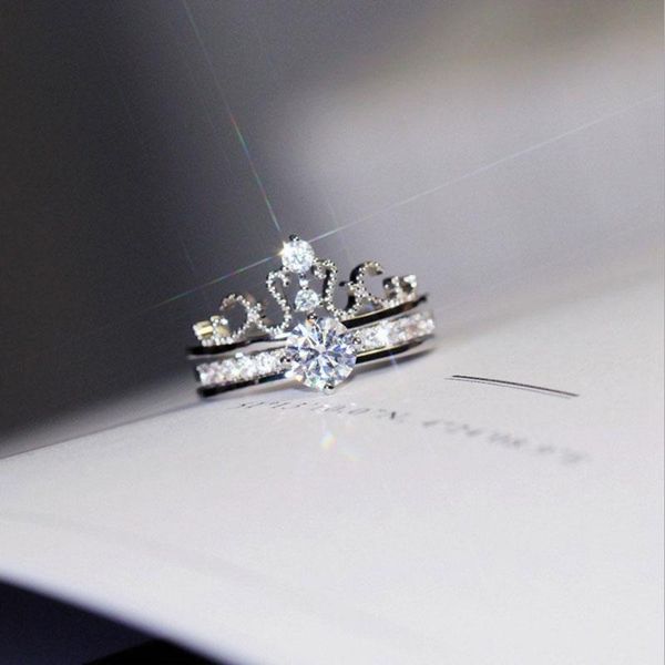

wedding rings crown ring with zircon combo band for women-2pcs, Slivery;golden