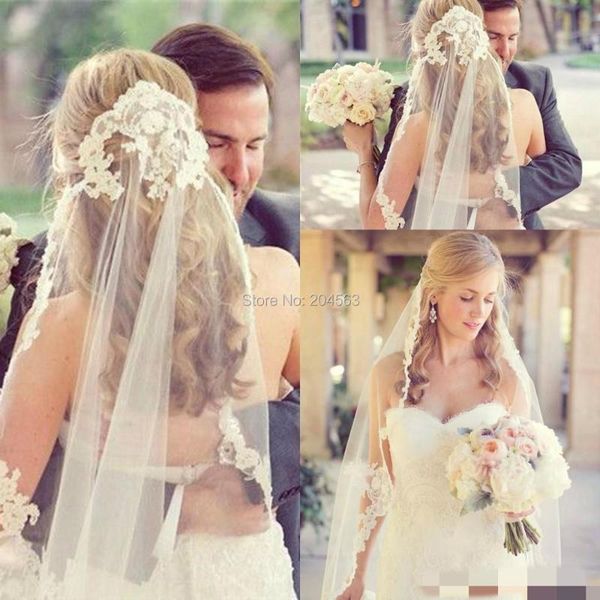 

bridal veils one layer wedding vintage lace white ivory tulle veil elbow length, Black