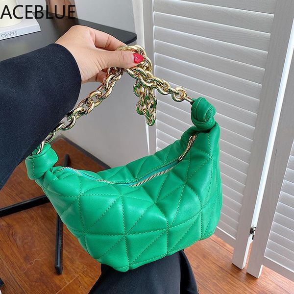 

evening bags brand designer women's thick chain lingge small underarm baguette bag 2021 winter shoulder handbags pu leather sac