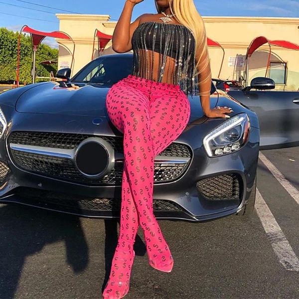 

women's pants & capris fashion women dollar sign print skinny pant leggings elastic trouser with sock milk fiber hand wash regular, Black;white