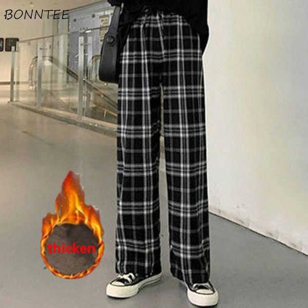 

women wide leg plaid pants plus velvet oversize 3xl mopping simple harajuku korean style daily streetwear couples slim leisure women's, Black;white