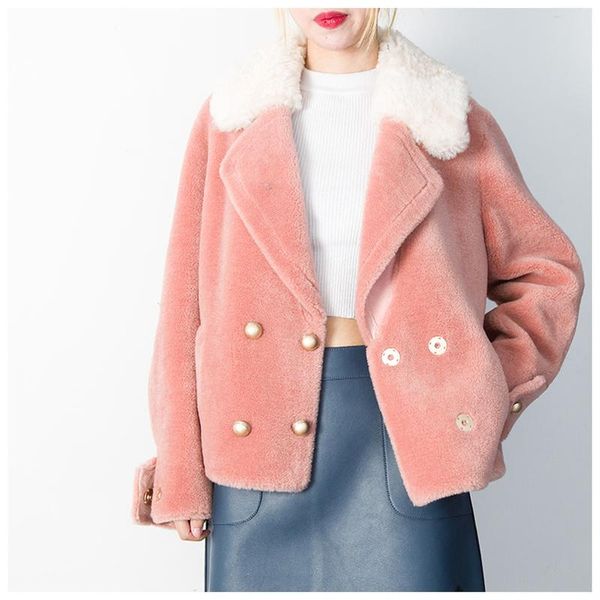 

women's fur & faux real sheep winter shearing coat women korean wool jacekt coats and jackets manteau femme 91190993 yy1758, Black