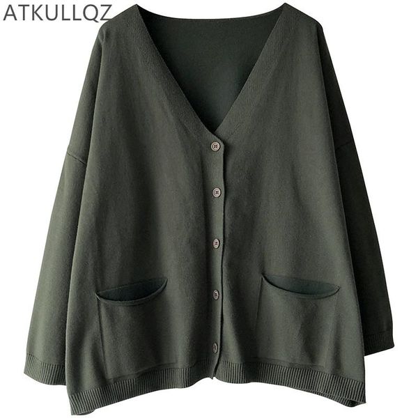 

women's knits & tees knitted jacket cardigan 2021 spring and autumn loose v-neck long-sleeved literary leisure ladies sweater fashion, White