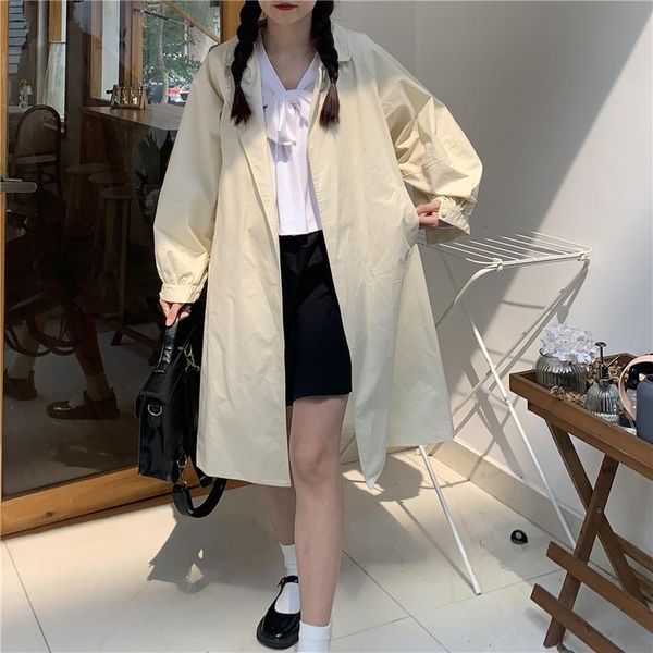 

women's trench coats spring autumn woman loose thin lantern simple all-match casual gentle aesthetic elegant student office lady, Tan;black