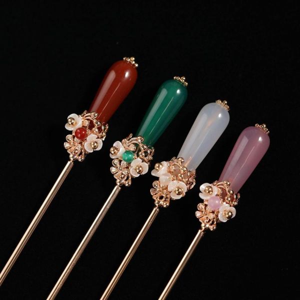 

hair clips & barrettes peorchid 2021 handmade ancient chinese accessory hanfu headwear classical waterdrop agate beads women sticks, Golden;silver