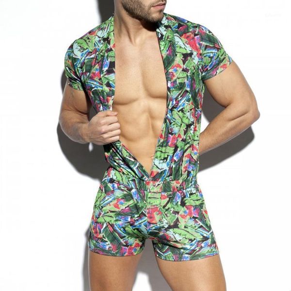 

men's shorts causal men rompers v neck sleeve floral printed jumpsuits bodysuit beach overalls streetwear playsuit 3xl outfits, White;black