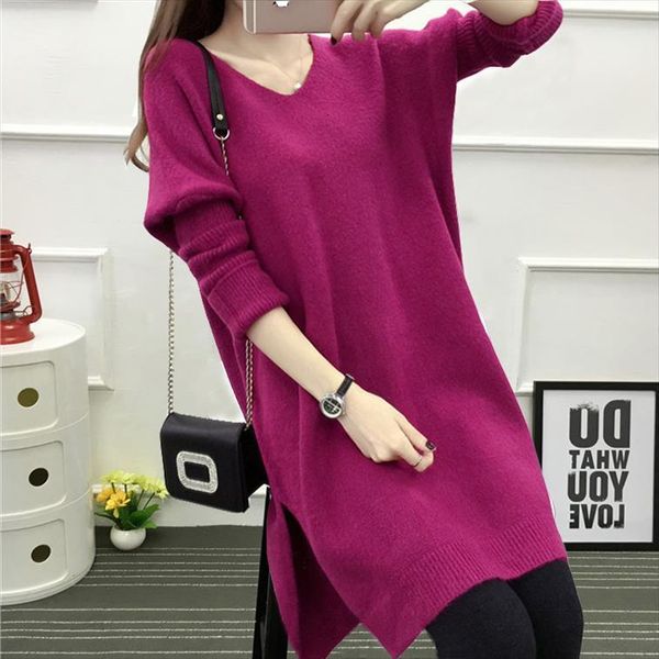 

v neck long sleeve womens sweaters dress women autumn winter loose tunic knit pullovers casual knitted dresses ns4632, White;black